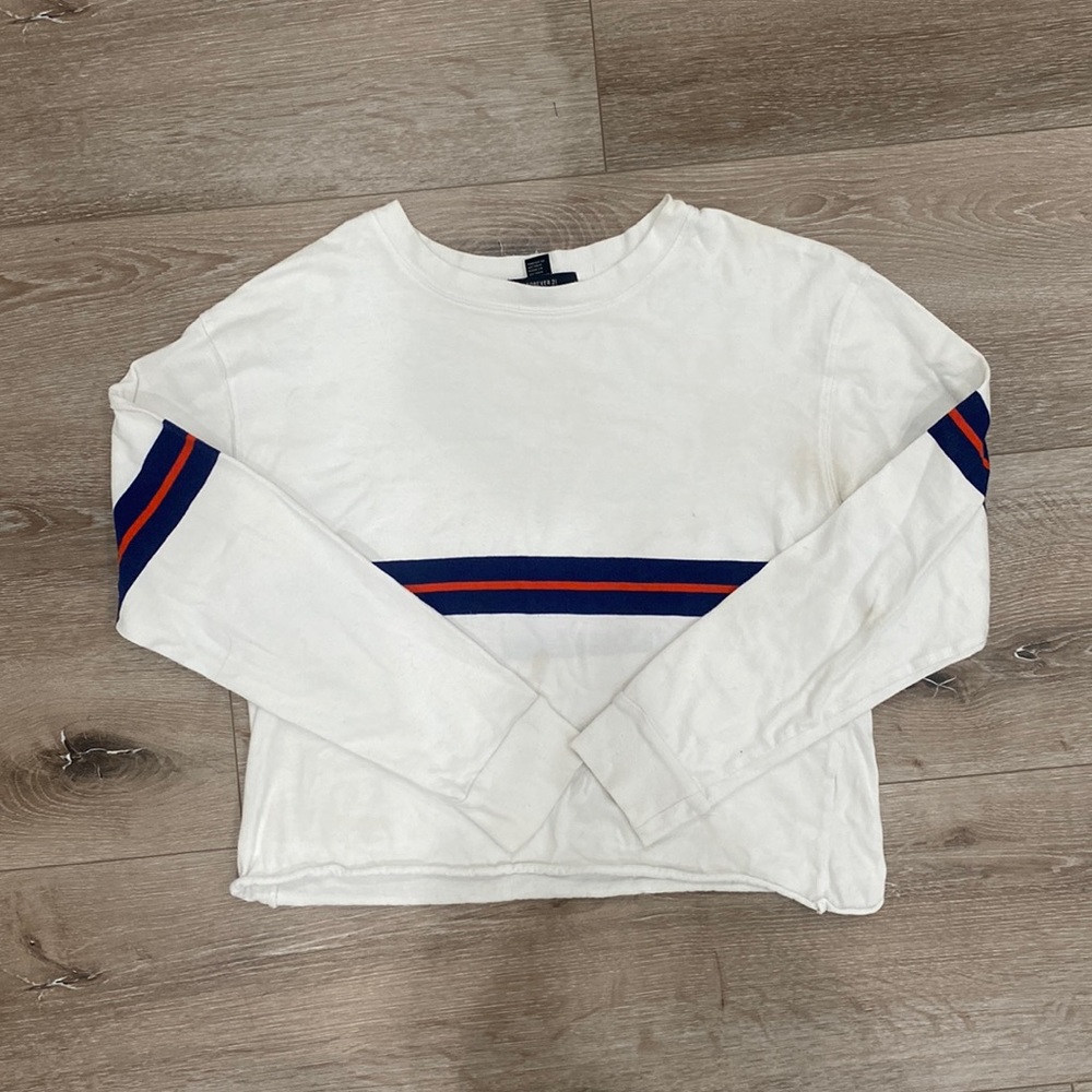 FOREVER 21 WHITE, RED, AND BLUE LONG SLEEVE SHIRT